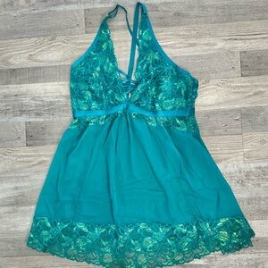 Torrid NWT Teal Moody Butterflies Lace Satin Negligee Lingerie Size 3X J5